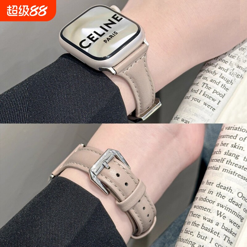 适用iwatch8表带applewatch9苹果S9手表S8真皮S7夏天7个性SE小众新品S10女生10高级ultra智能运动新款绿色图片