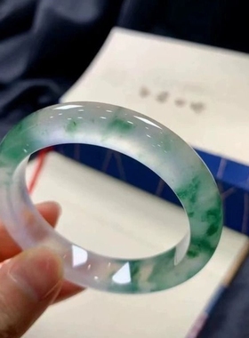 新款独龙玉手镯冰飘蓝花女士手镯仿翡翠色平替高冰飘花冰种玉手镯