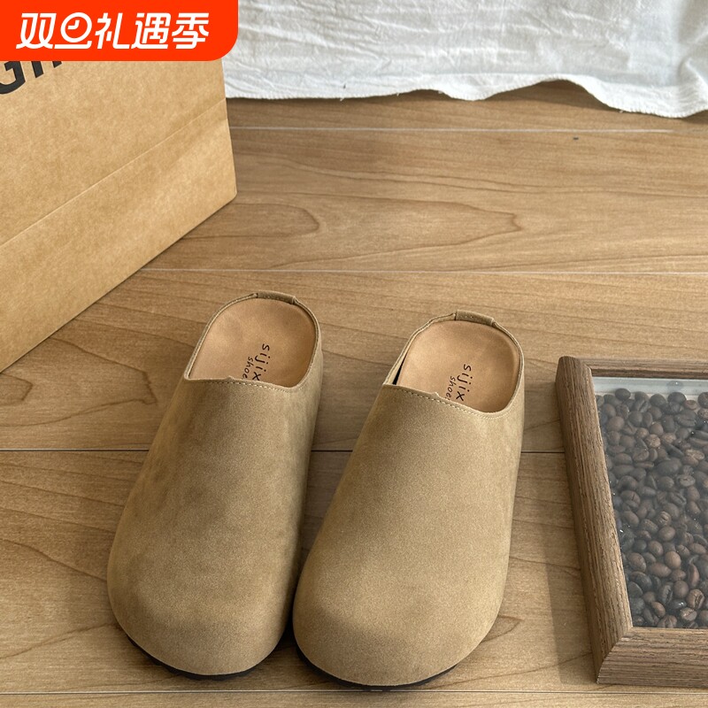 内增高厚底勃肯鞋女外穿森系复古圆头一脚蹬百搭懒人包头半拖鞋子