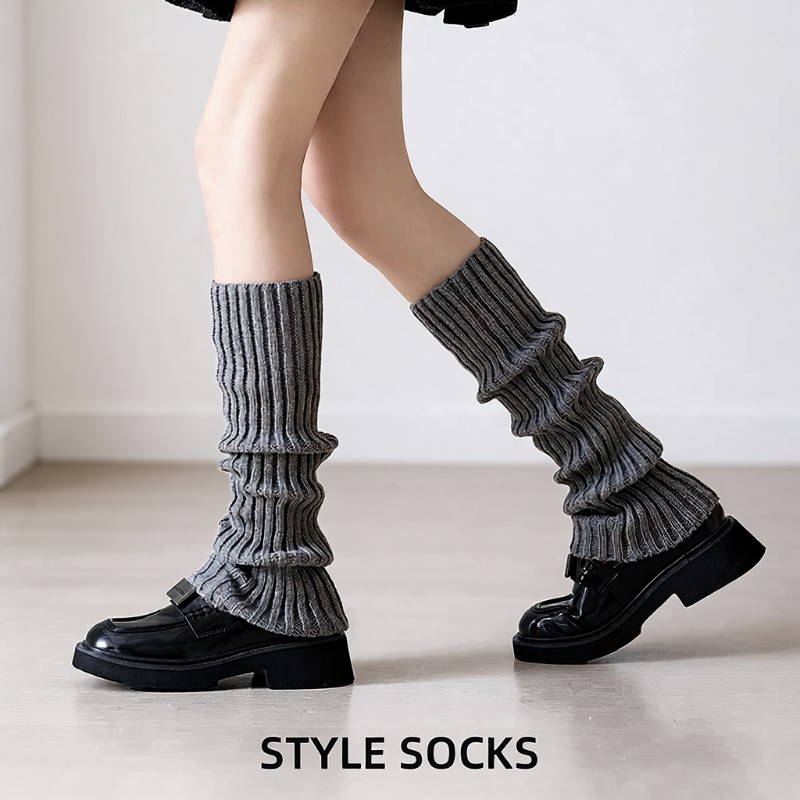 灰色堆堆袜套女秋冬季小腿雪地靴新款保暖针织y2k风高筒袜女白色