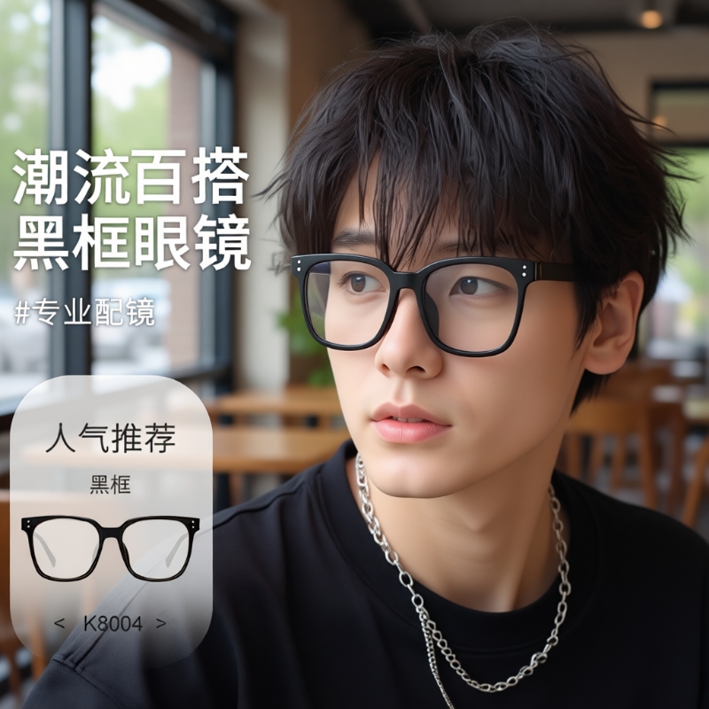 近视眼镜男黑框素颜眼镜高级感防蓝光同款镜框大框专业散光圆脸