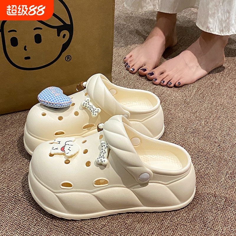 夏季ins风时尚穿搭增高洞洞鞋女个性EVA厚底简约网红爆款沙滩凉鞋