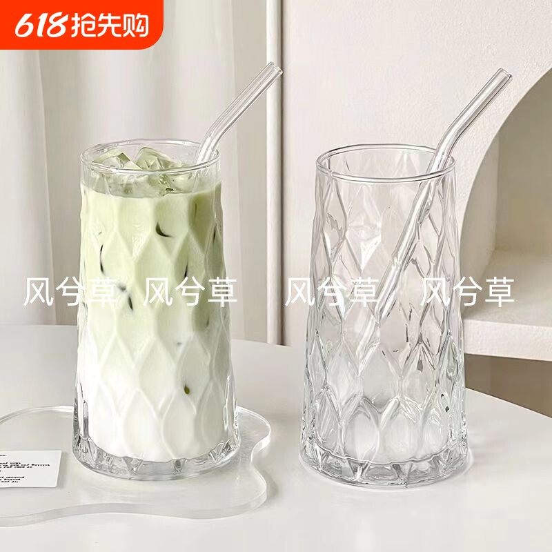 玻璃水杯夏天家用女生高颜值透明果汁冰美式拿铁咖啡杯子ins风