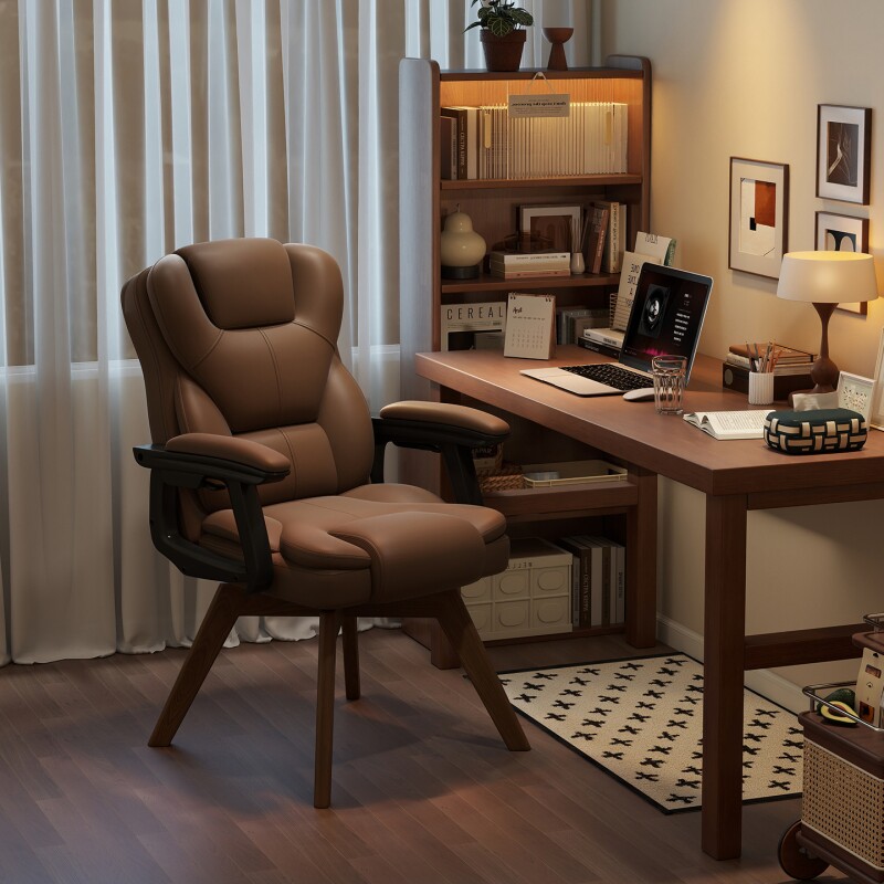 可旋转电脑椅家用书房书桌椅实木腿办公沙发椅舒服久坐休闲靠背椅