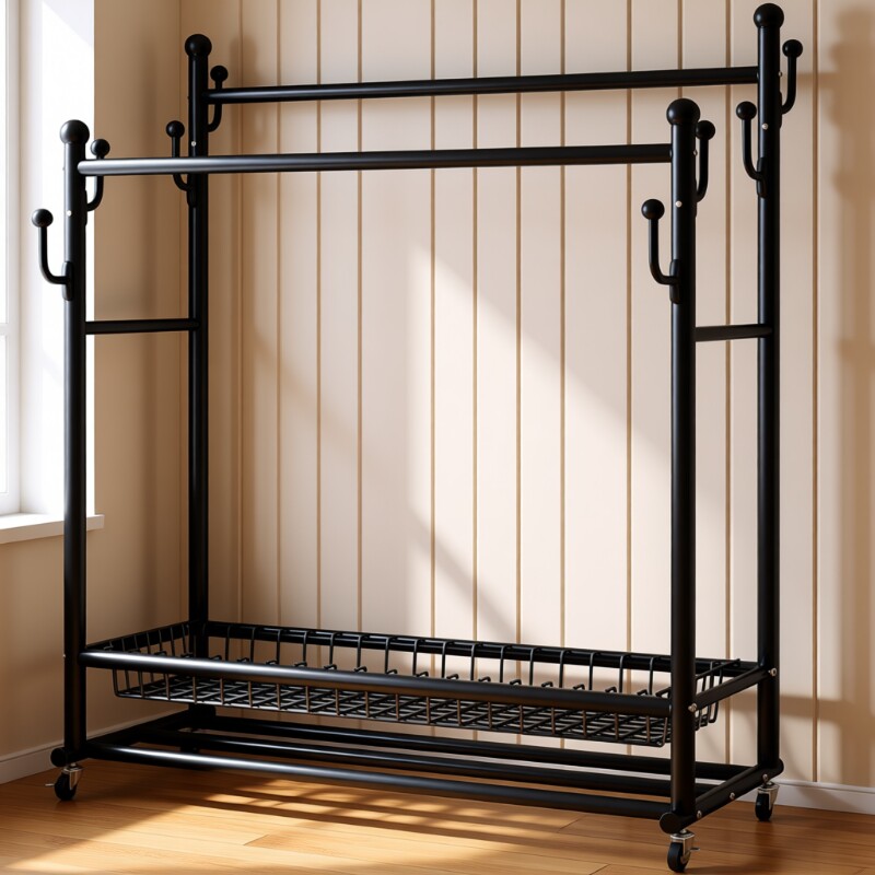 落地挂衣架卧室家用晾衣架双杆房间衣帽架室内可移动大容量晾衣架