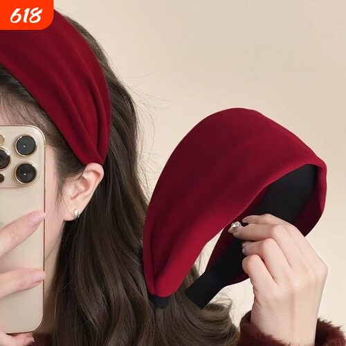 丝绒复古红色宽边发箍女