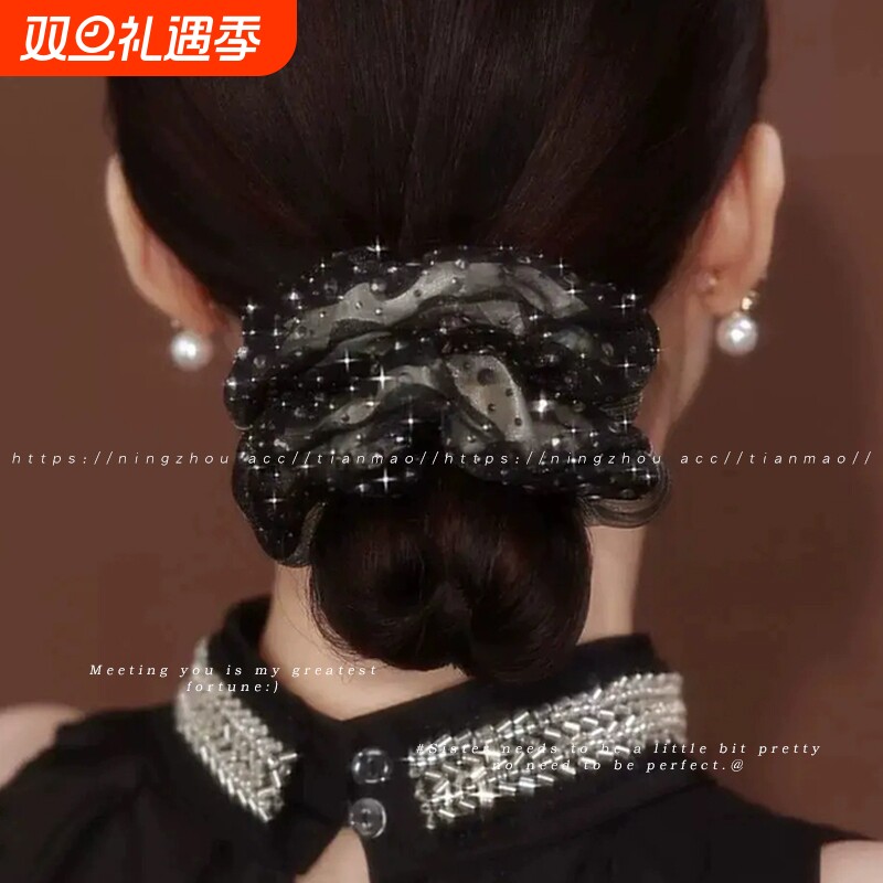 韩系欧根纱满天星闪钻双层大肠发圈女2025新款肥肠头绳丸子头发饰