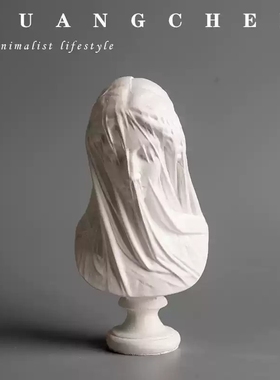 北欧现代简约复古婚纱面纱下的少女素描小头像摆件石膏像家居装饰