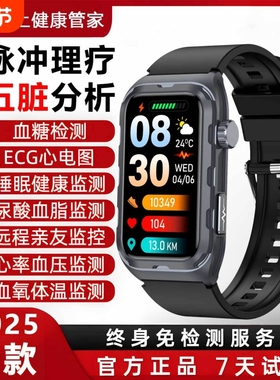 脂微体检脉冲理疗五脏监测ECG心电图睡眠运动手环心率计步检测预警血氧提醒血糖尿酸一键