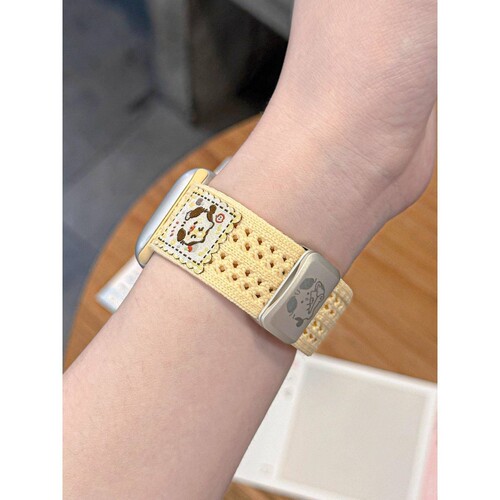 卷卷猫针织尼龙iwatch表带适用S10苹果applewatch987se透气女磁吸