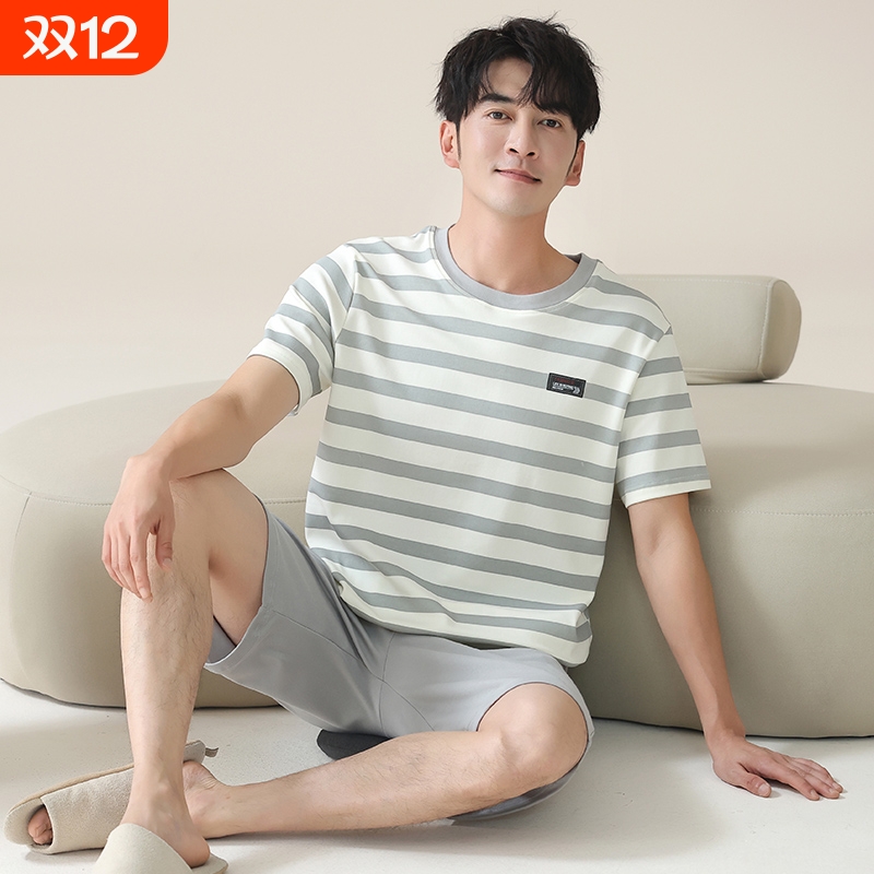 纯棉短袖睡衣男款夏季套装