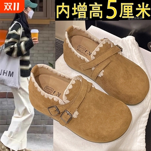 女2025秋季 博肯乐福鞋 新款 豆豆鞋 一脚蹬单鞋 厚底内增高全包勃肯鞋