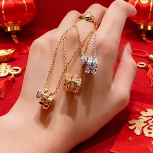 锁骨满钻蛇项链女纯银镀18k玫瑰金蛇头蛇骨多三圈轻奢小众款配饰