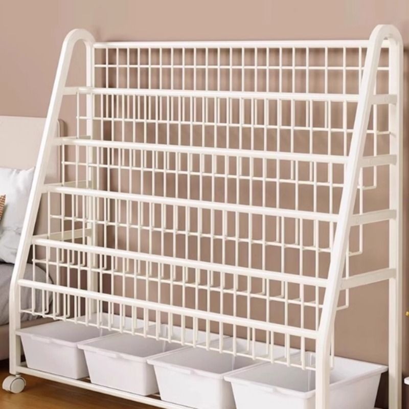 儿童书架落地置物架家用绘本架移动带轮宝宝玩具收纳架阅读区书柜