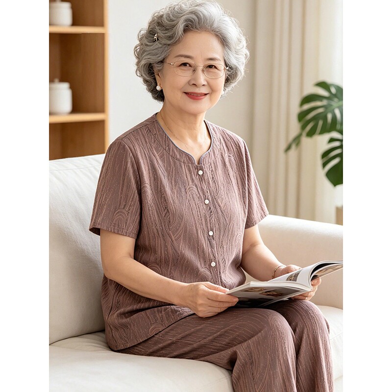 中老年人夏装女奶奶短袖套装妈妈夏季薄款两件套老太太宽松衣服
