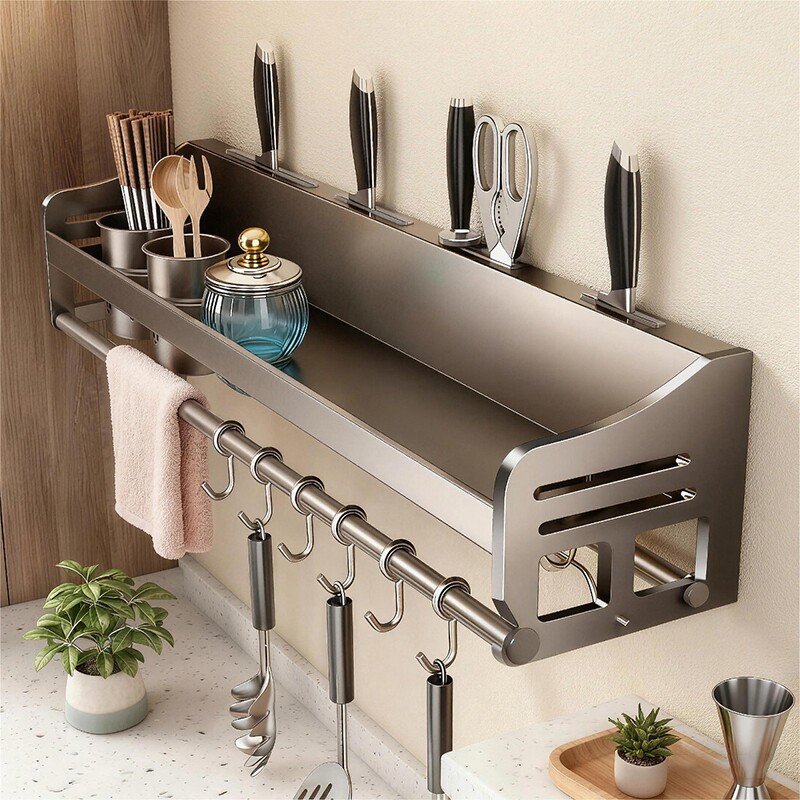 厨房刀架置物架壁挂式多功能家用调料架上墙免打孔筷子收纳挂钩架
