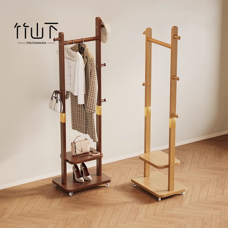 竹山下落地衣帽架实木可移动