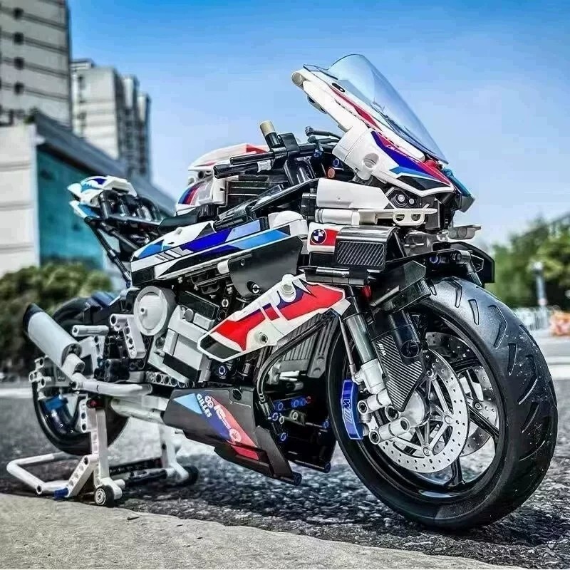宝马摩托车积木M1000RR遥控汽车模型跑车高难度大型男孩拼装玩具