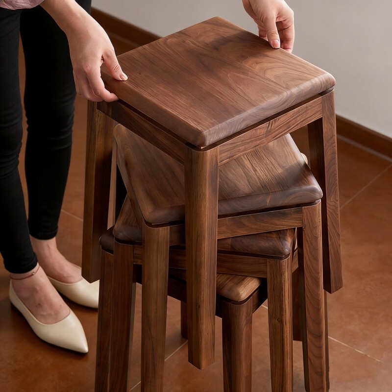 北美黑胡桃木凳子餐桌凳可叠放家用加厚实木方凳简约高板凳茶桌凳