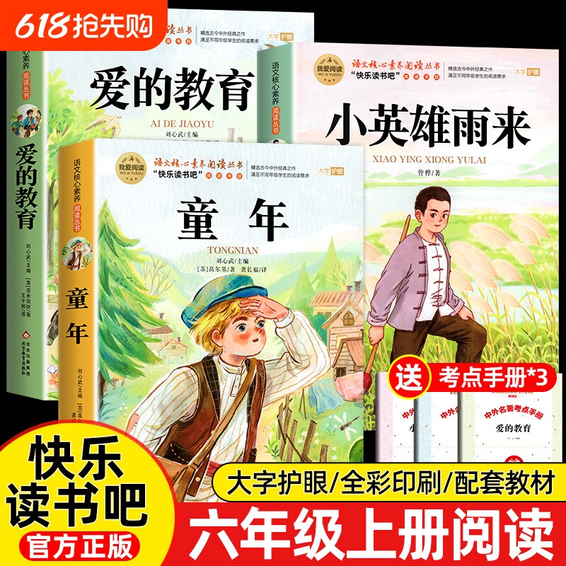 全套3册童年爱的教育和小英雄雨来六年级上册必读的课外书高尔基原著
