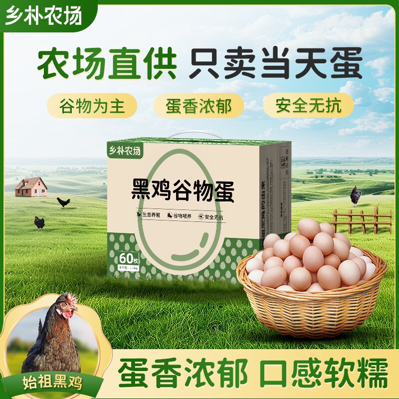乡朴黑吉农家新鲜土鸡蛋礼盒60枚农散家养营养鸡蛋家庭装批发整箱
