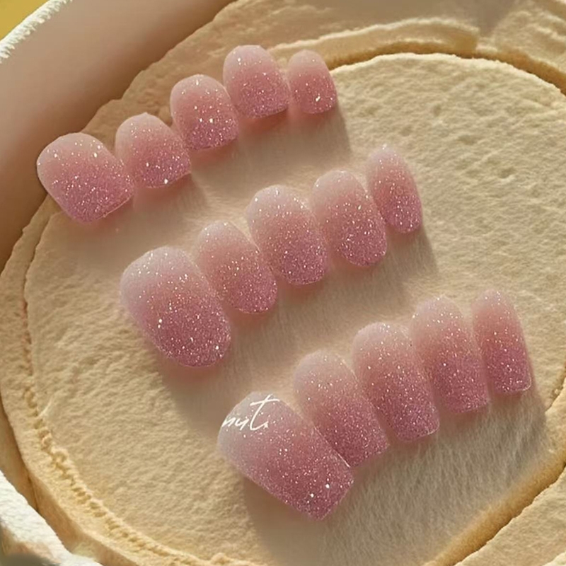 【荔枝冰沙】纯手工高级冰沙颗粒感猫眼轻奢显白蜜桃粉美甲穿戴甲