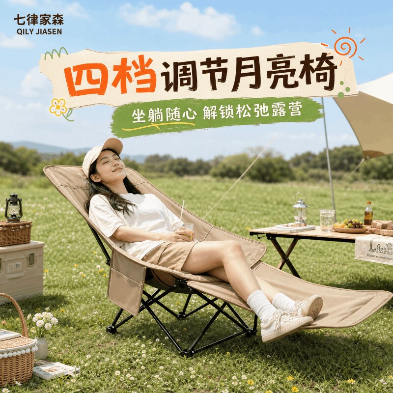 户外露营折叠椅加高靠背月亮椅便携式躺椅午休午休椅马扎可调节图片