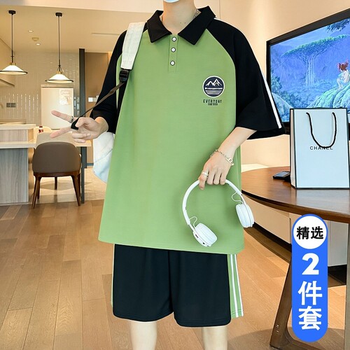 初中高中学生短袖t恤2026新款男孩大童帅气夏装POLO衫青少年套装
