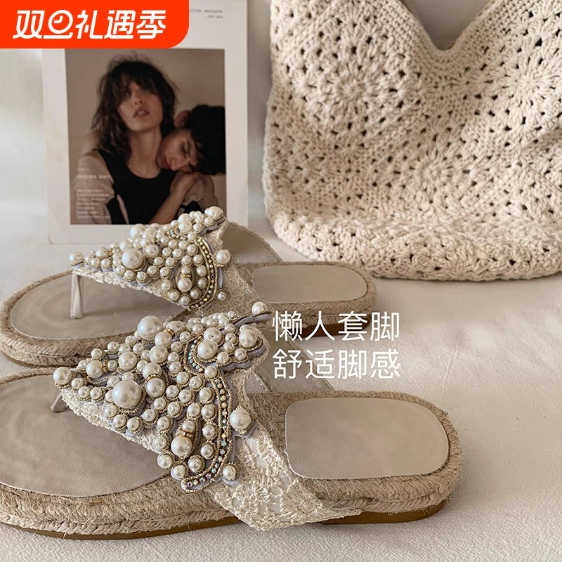 ！坡跟！波西米亚~INS重工小众民族风人字拖女2025凉拖鞋夏度