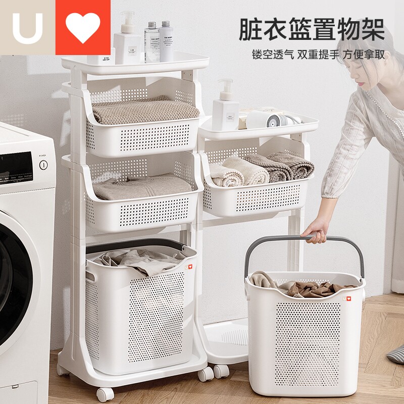 友耐脏衣篓带滑轮白色图片