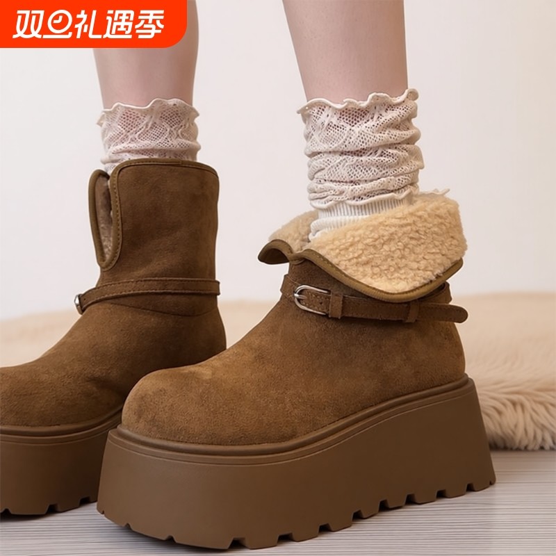 厚底增高加绒保暖勃肯鞋雪地靴女2025新款冬季小个子大头棉鞋短靴