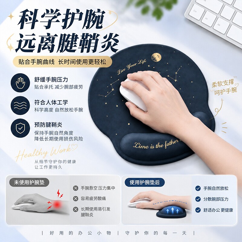 鼠标垫护腕手托人体工学护手腕女手腕托键盘防腱鞘炎橡胶垫子办公