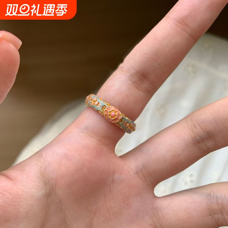 「梨昙司」国风新中式珐琅金色戒指重工轻奢戒指精致配饰2025新款