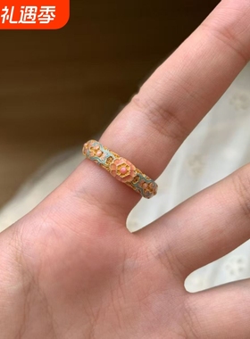 「梨昙司」国风新中式珐琅金色戒指重工轻奢戒指精致配饰2025新款