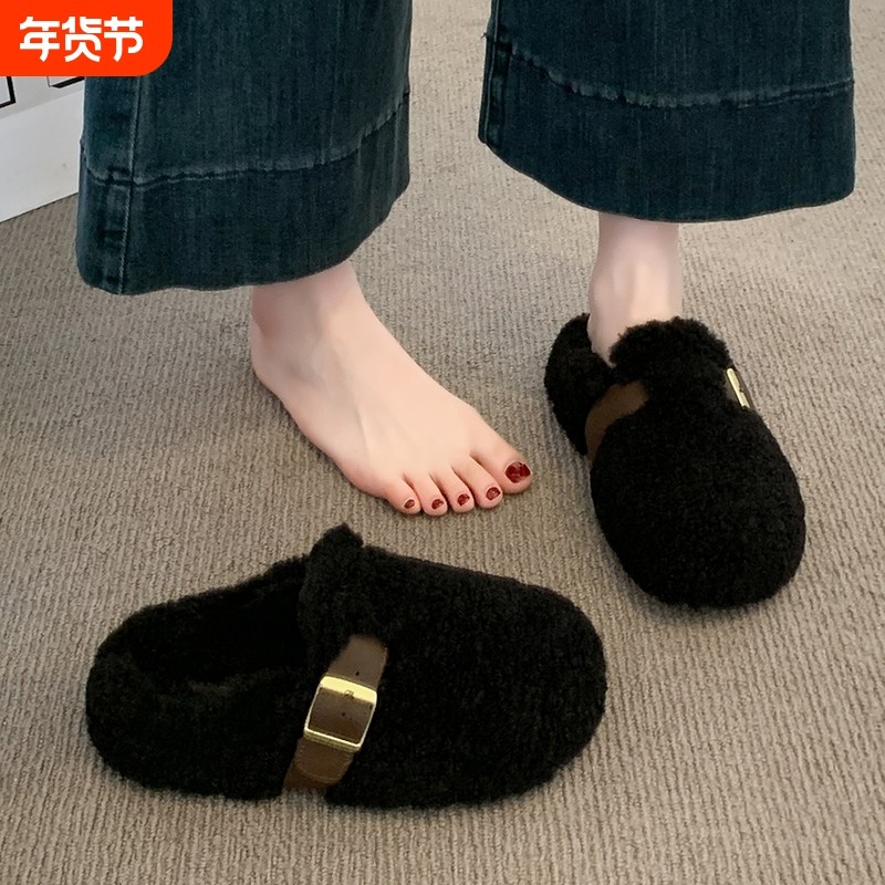 厚底勃肯包头毛毛拖鞋女外穿2025新款秋冬季一脚蹬保暖加绒棉拖鞋,女鞋,包头拖,淘宝优惠券,粉丝福利购,淘宝优惠卷