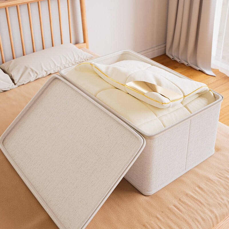 棉麻衣服收纳箱带盖家用衣柜衣物布艺大容量整理盒折叠储物筐超大