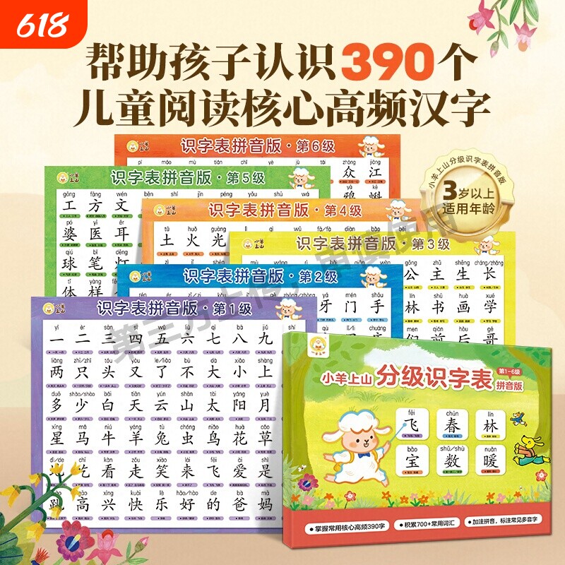小羊上山分级识字表挂图3到6岁幼儿园儿童汉语拼音认字小学生字表