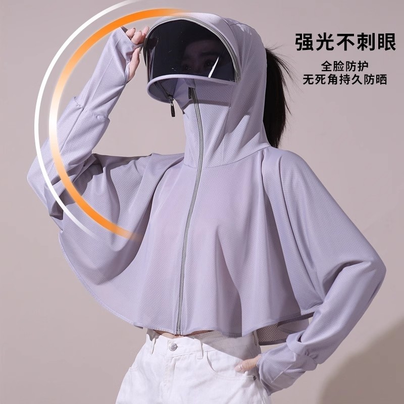 夏天防晒衣帽子面罩护颈一体女骑车电动车吹不翻帽子全方位遮阳帽