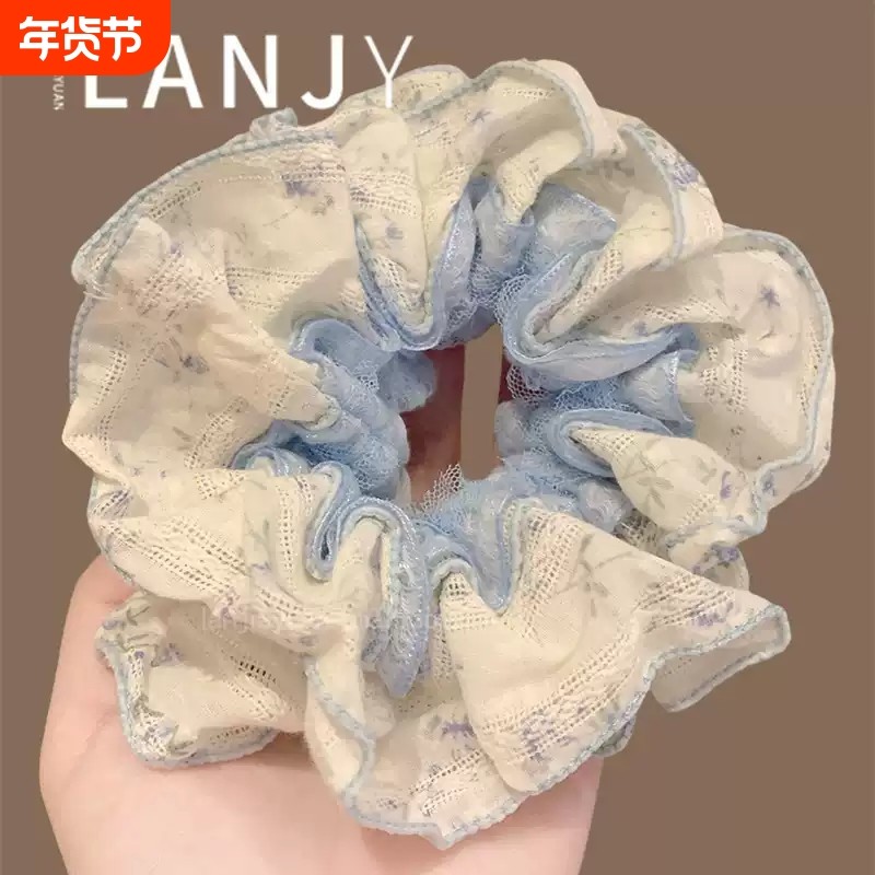 双层蓝色蕾丝花边大肠发圈甜美小碎花肥肠圈高级感后脑勺扎发头绳,饰品/流行首饰/时尚饰品新,发饰,淘宝优惠券,粉丝福利购,淘宝优惠卷