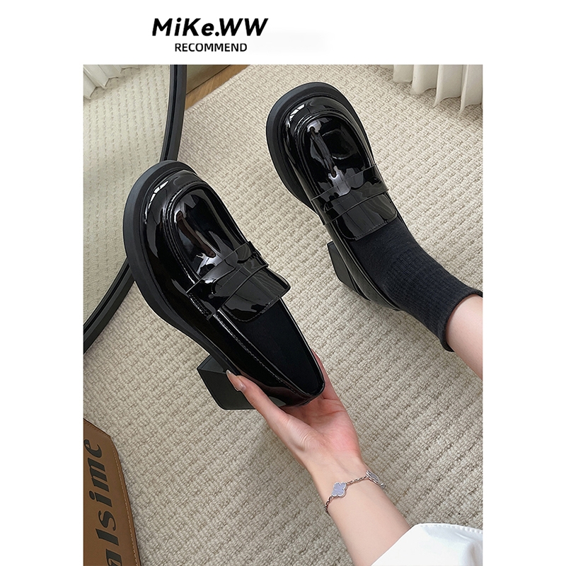 黑色粗跟小皮鞋女秋季2025新款高跟乐福鞋子英伦风复古玛丽珍单鞋