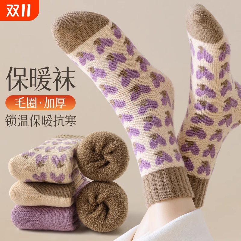 秋冬季加绒加厚保暖女士毛绒袜