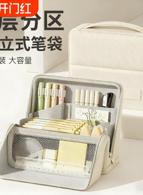 可立式笔袋大容量男孩款初中生高颜值ins风简约文具盒2025铅笔袋小学生儿童文具袋收纳包磁吸帆布蓝色紫色