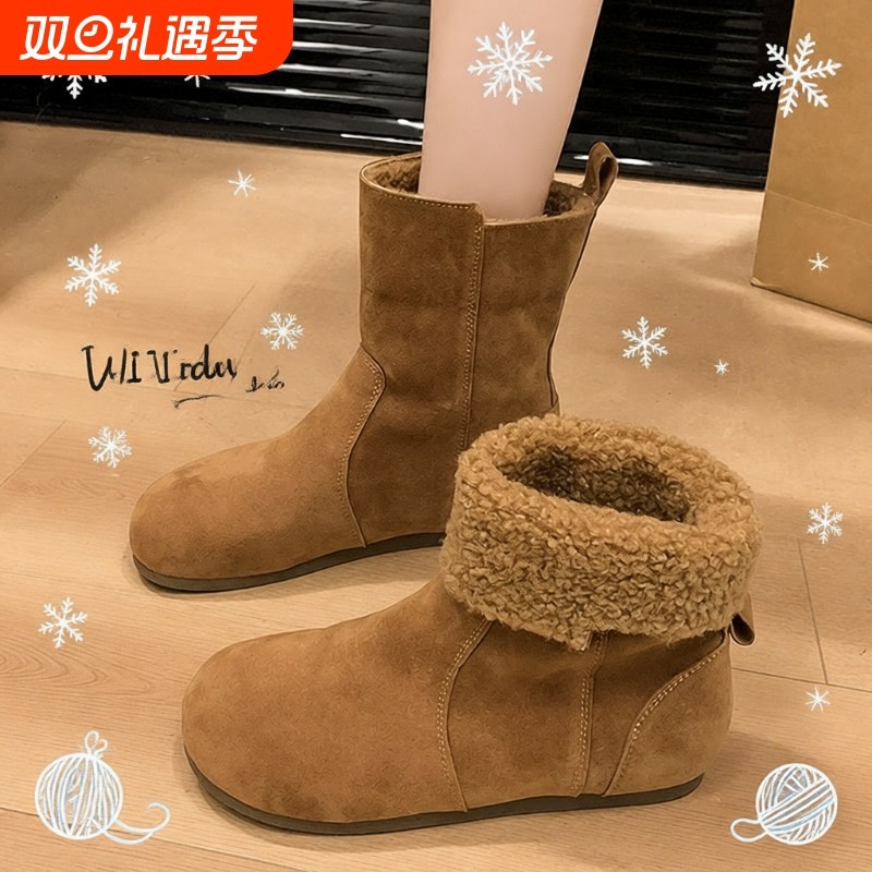 复古勃肯鞋短筒棉靴女2025新款冬季加绒加厚内增高雪地靴博肯棉鞋