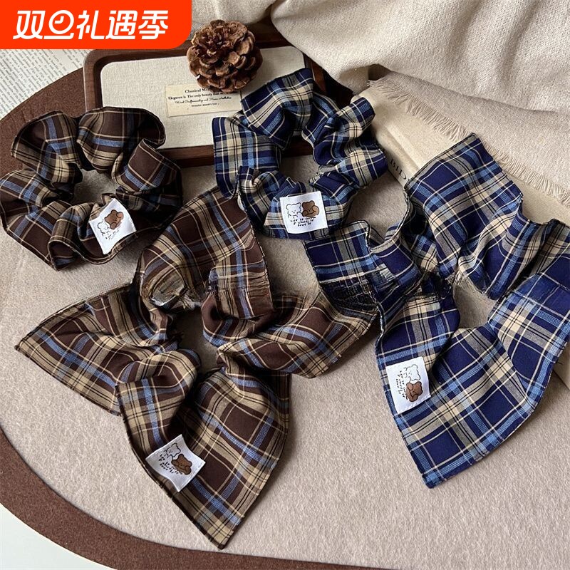 新款复古学院风格纹系列方巾大肠发圈马尾丸子头扎发头绳发饰女