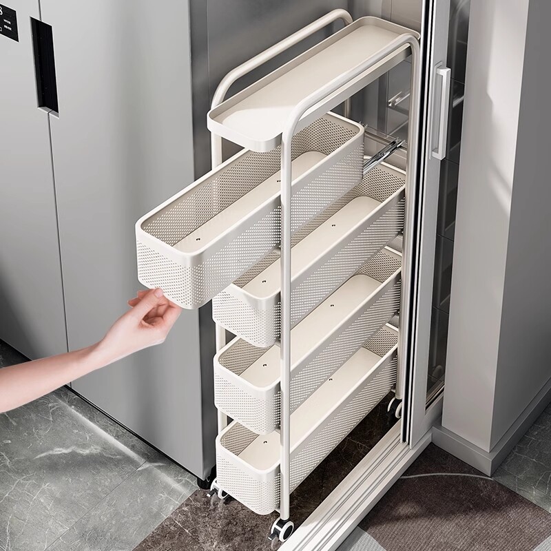 夹缝置物架厨房门后冰箱侧面极窄缝抽拉篮缝隙收纳柜卫生间小推车