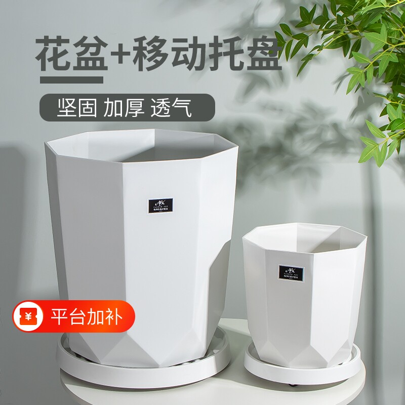 简约北欧风客厅塑料花盆发财树散尾葵专用花盆办公室大型绿植花盆
