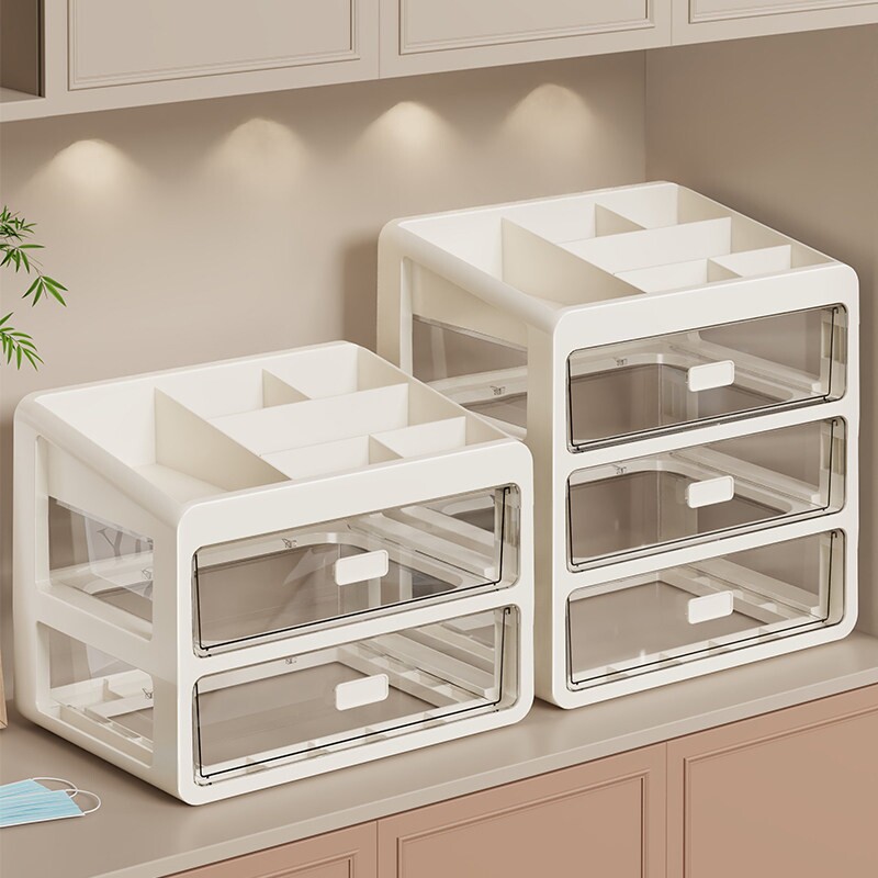 玄关口罩收纳盒客厅桌面抽屉式分层入户防尘整理盒钥匙置物架多层