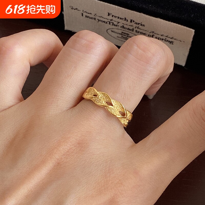 新中式波浪拉丝戒指时尚轻奢潮流高颜值设计轻奢个性百搭饰品开口
