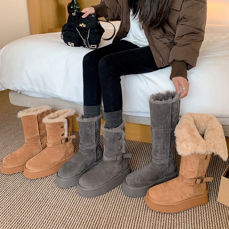 版2025新款秋冬灰色长筒雪地靴冬季厚底靴子加厚防滑东北棉鞋高筒