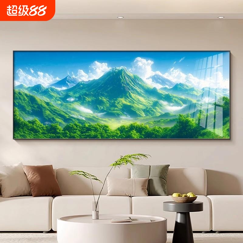 绿色青山图客厅装饰画横版背有靠山沙发背景墙壁有山无水贴画风景